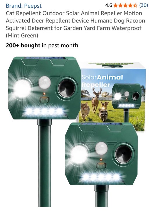 Cat Repellent Outdoor Solar Animal Repeller Motion Activated Deer Repellent Device Humane Dog Racoon Squirrel Deterrent for Garden Yard Farm Waterproof (Mint Green)