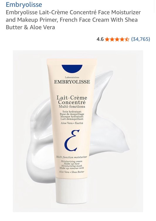 Retail $32 Embryolisse Lait-Crème Concentré Face Moisturizer and Makeup Primer, French Face Cream With Shea Butter & Aloe Vera
