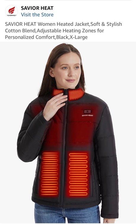 Retails $120 size XL SAVIOR HEAT Women Heated Jacket,Soft & Stylish Cotton Blend,Adjustable Heating Zones for Personalized Comfort,Black,X-Large