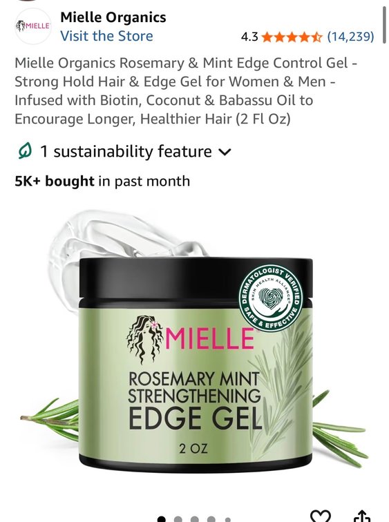 (2) pack Mielle Organics Rosemary & Mint Edge Control Gel - Strong Hold Hair & Edge Gel for Women & Men -