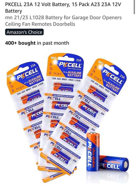 PKCELL 23A 12 Volt Battery, 15 Pack A23 23A 12V Battery