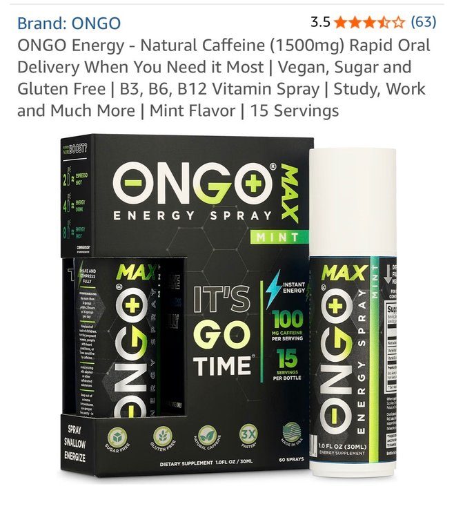 Retail $19 ONGO Energy - Natural Caffeine (1500mg) Rapid Oral Delivery
