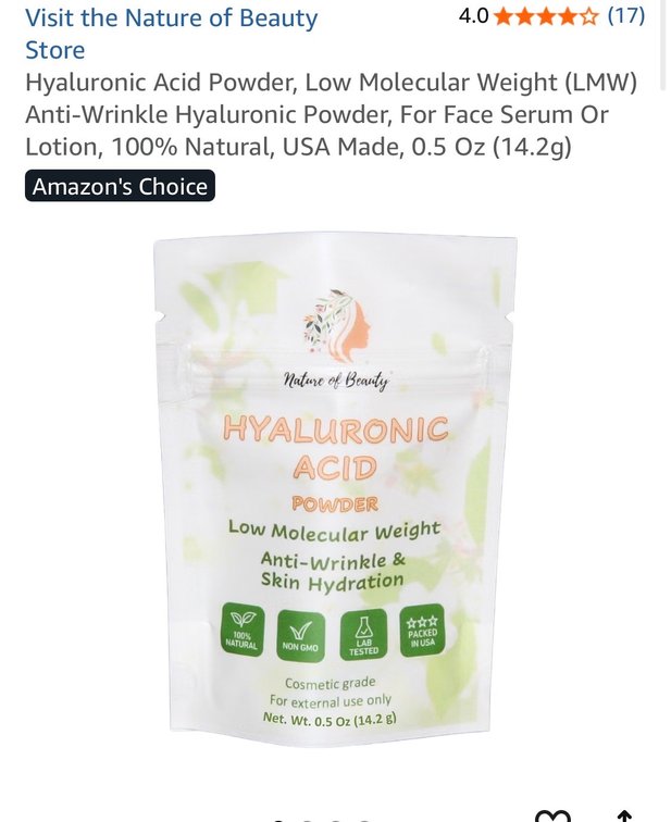 Hyaluronic Acid Powder, Low Molecular Weight (LMW) Anti-Wrinkle Hyaluronic Powder, For Face Serum Or Lotion,  Retails $24 (2) pack