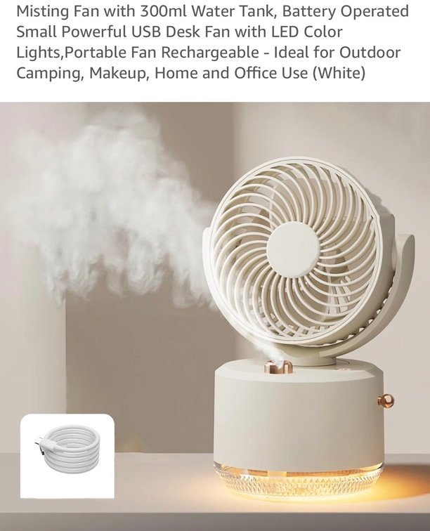 Retails $35 Misting Fan with 300ml Water Tank, Battery Operated Small Powerful USB Desk Fan with LED Color Lights,Portable Fan Rechargeable
