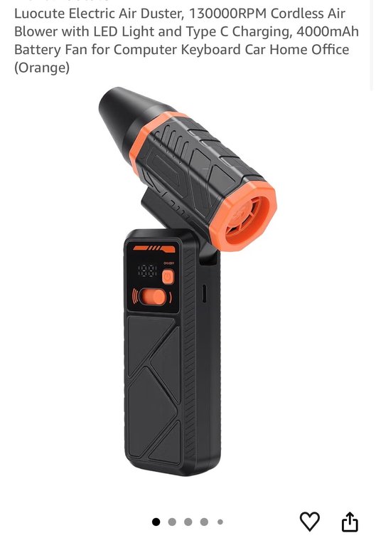 Retails $43 Luocute Electric Air Duster, 130000RPM Cordless Air Blower with LED Light and Type C Charging, 4000mAh Battery Fan for Computer Keyboard Car Home Office (Orange)