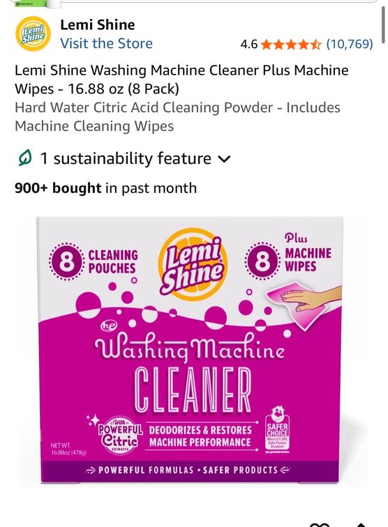 Retails $21 Lemi Shine Washing Machine Cleaner Plus Machine Wipes - 16.88 oz (8 Pack)