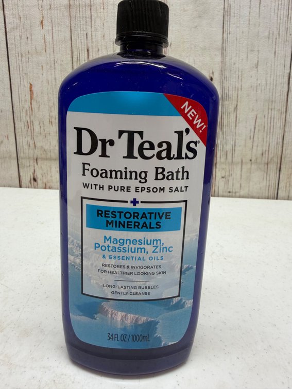 Dr Teal's Foaming Bath with Pure Epsom Salt, Restorative Minerals with Magnesium, Potassium, Zinc & Essential Oils, 34 fl oz