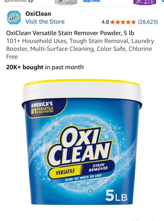 OxiClean Versatile Stain Remover Powder, 5 lb 101+ Household Uses, Tough Stain Removal, Laundry Booster, Multi-Surface Cleaning, Color Safe, Chlorine Free