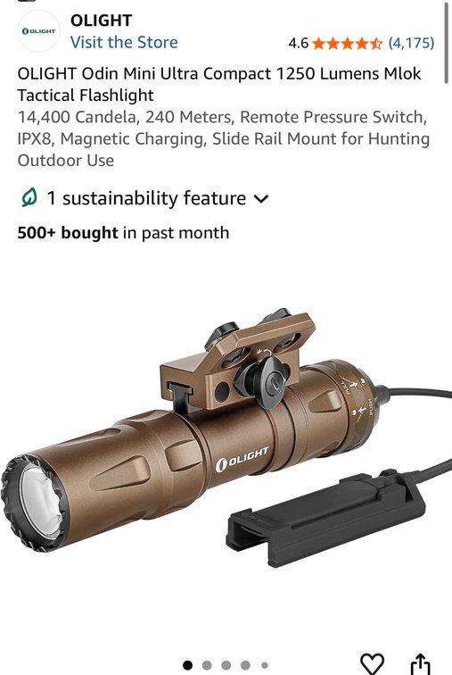 Retails $140 OLIGHT Odin Mini Ultra Compact 1250 Lumens Mlok Tactical Flashlight 14,400 Candela, 240 Meters, Remote Pressure Switch, IPX8, Magnetic Charging, Slide Rail Mount for Hunting Outdoor Use