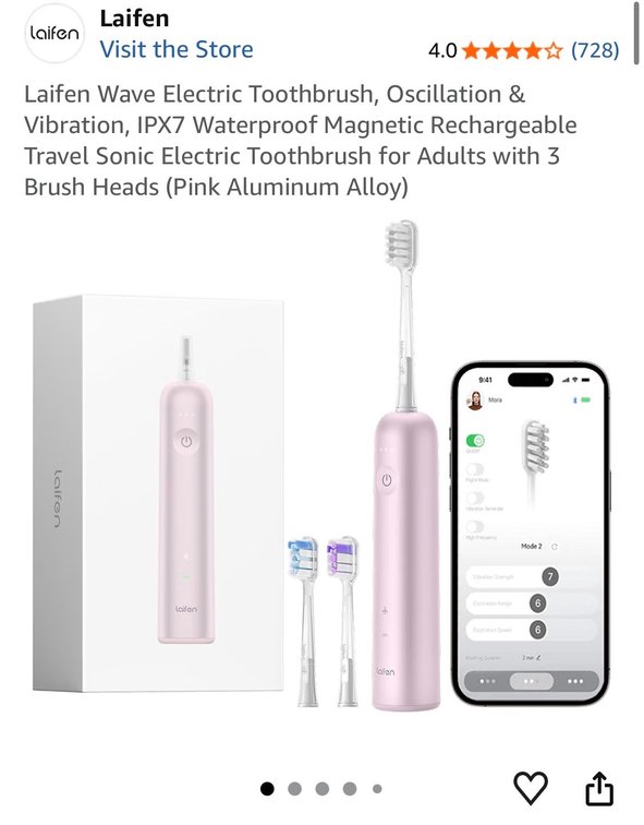 Retails $75 Laifen Wave Electric Toothbrush, Oscillation & Vibration, IPX7 Waterproof Magnetic Rechargeable Travel Sonic Electric Toothbrush for Adults with 3 Brush Heads (Pink Aluminum Alloy)