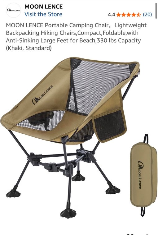 MOON LENCE Portable Camping Chair，Lightweight Backpacking Hiking Chairs,Compact,Foldable,with Anti-Sinking Large Feet for Beach,330 lbs Capacity (Khaki, Standard)