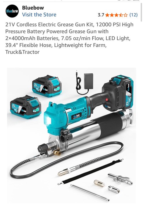 Retails $140 21V Cordless Electric Grease Gun Kit, 12000 PSI High Pressure Battery Powered Grease Gun with 2×4000mAh Batteries