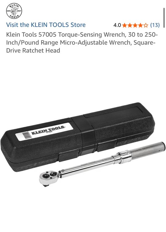 Klein Tools 57005 Torque-Sensing Wrench, 30 to 250-Inch/Pound Range Micro-Adjustable Wrench, Square-Drive Ratchet Head