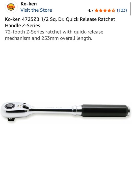 Ko-ken 4725ZB 1/2 Sq. Dr. Quick Release Ratchet Handle Z-Series