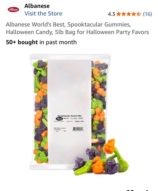 Retail $25- 5lbs Albanese World's Best, Spooktacular Gummies, Halloween Candy, 5lb Bag for Halloween