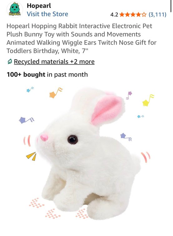 Retails $16 Hopearl Hopping Rabbit Interactive Electronic Pet Plush Bunny Toy with Sounds and Movements Animated Walking Wiggle Ears Twitch Nose Gift for Toddlers Birthday,