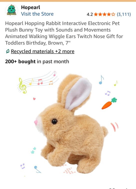 Retails $16 Hopearl Hopping Rabbit Interactive Electronic Pet Plush Bunny Toy with Sounds and Movements Animated Walking Wiggle Ears Twitch Nose Gift for Toddlers Birthday,