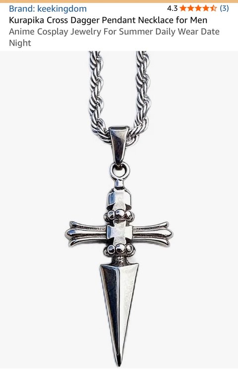 (2) Kurapika Cross Dagger Pendant Necklace for Men Anime Cosplay