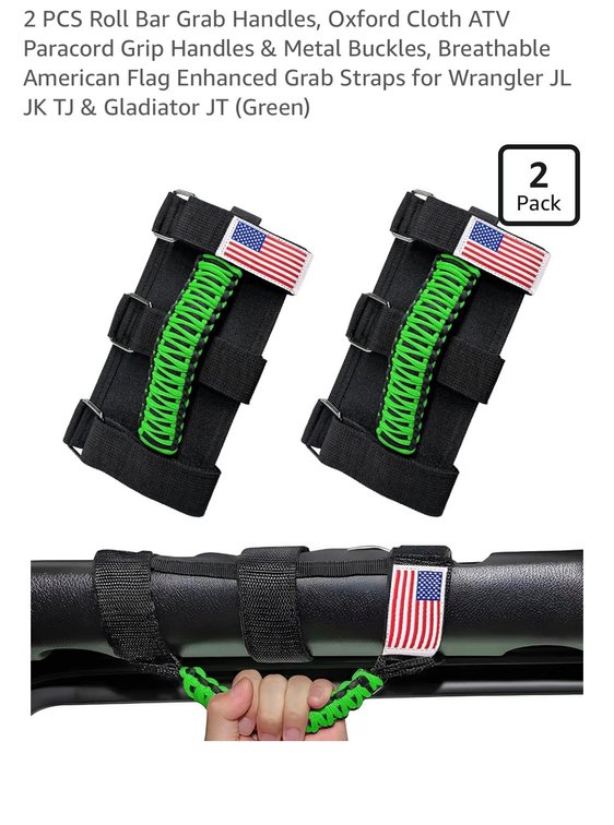 2 PCS Roll Bar Grab Handles, Oxford Cloth ATV Paracord Grip Handles & Metal Buckles