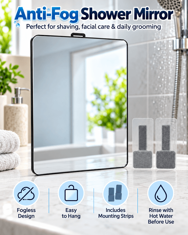 Anti fog shower mirror (close up)