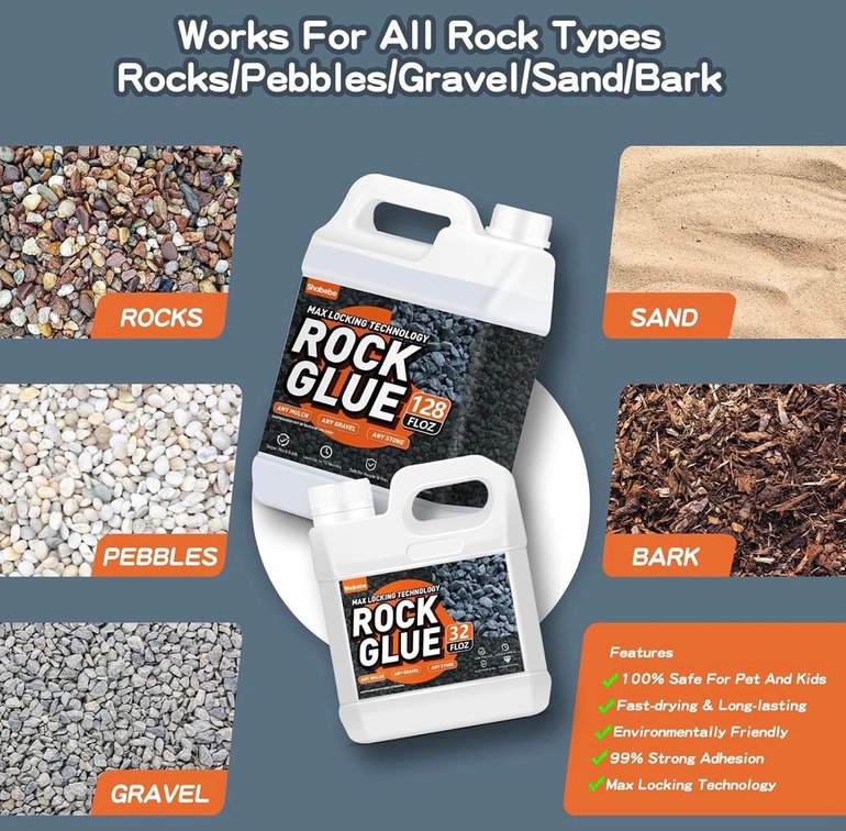 (2 pack) Rock Glue,32OZ 99% Stronger Bond Gravel Binder for Pea Gravel, Pebble&Stone-Stop Shifting, Reduce Mess, Strong Hold for Yards, Patios, Garden Walkways, Pet Safe Mulch Bond for Landscaping