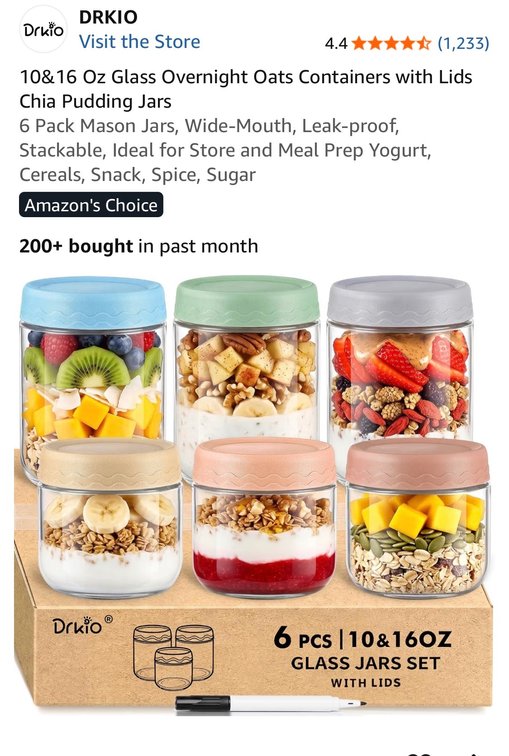 10&16 Oz Glass Overnight Oats Containers with Lids Chia Pudding Jars