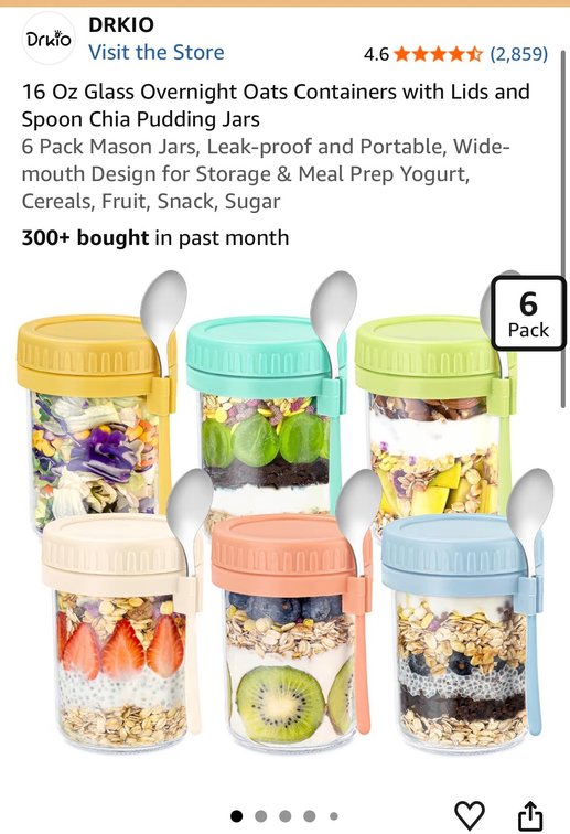 16 Oz Glass Overnight Oats Containers with Lids and Spoon Chia Pudding Jars