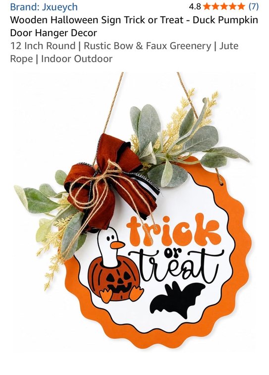 Wooden Halloween Sign Trick or Treat - Duck Pumpkin Door Hanger Decor
