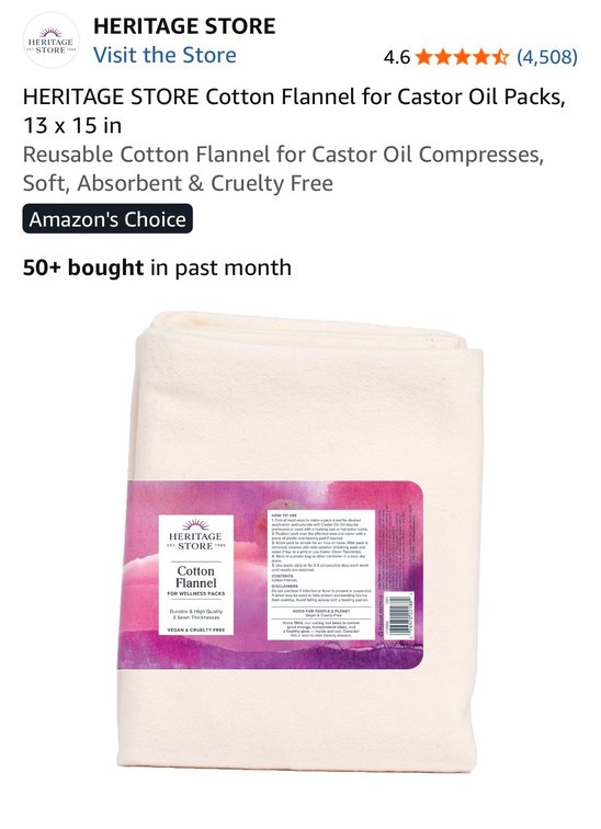 Retails $17 HERITAGE STORE Cotton Flannel for Castor Oil Packs, 13 x 15 in
