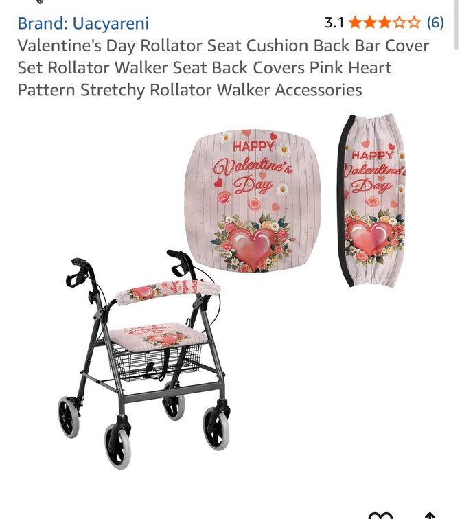 Retails $16 Valentine's Day Rollator Seat Cushion Back Bar Cover Set Rollator Walker Seat Back Covers Pink Heart Pattern Stretchy Rollator Walker Accessories