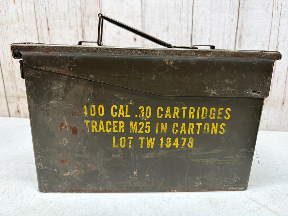 Empty metal ammo can