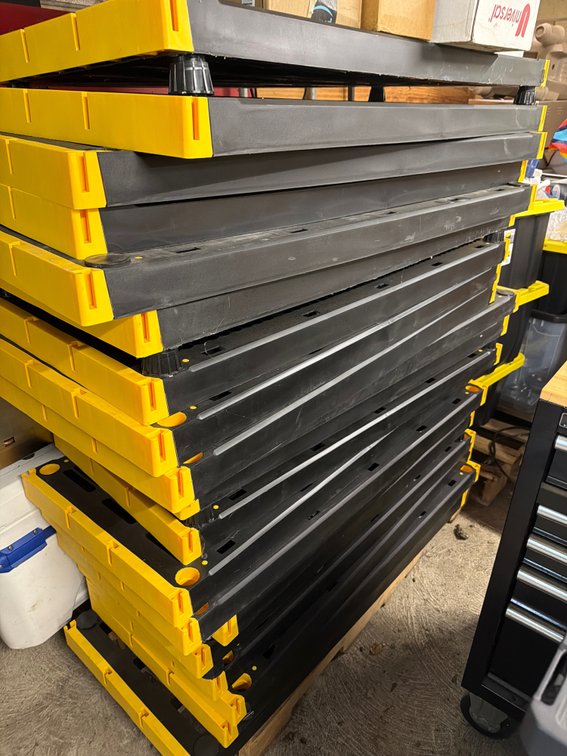 3 shelving units plastic 20 flats total 3 with rubber feet