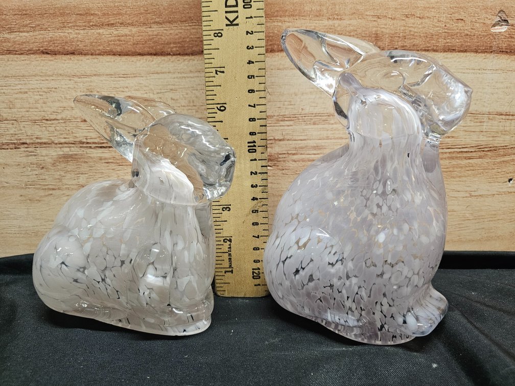 (2) Glass Bunny Decor 