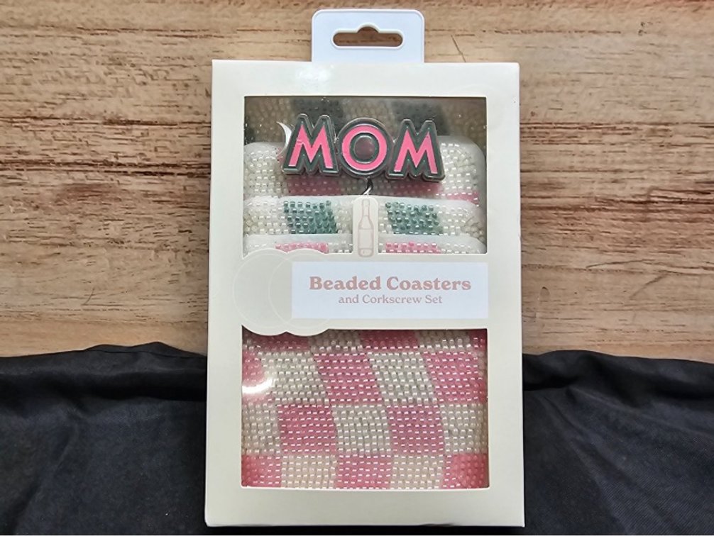 Beaded Coasters and Corkscrew Set