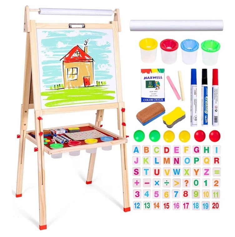 Ragstone Kids Easel Child Easel with Paper roll Double Sized Blackboard Chalkboard