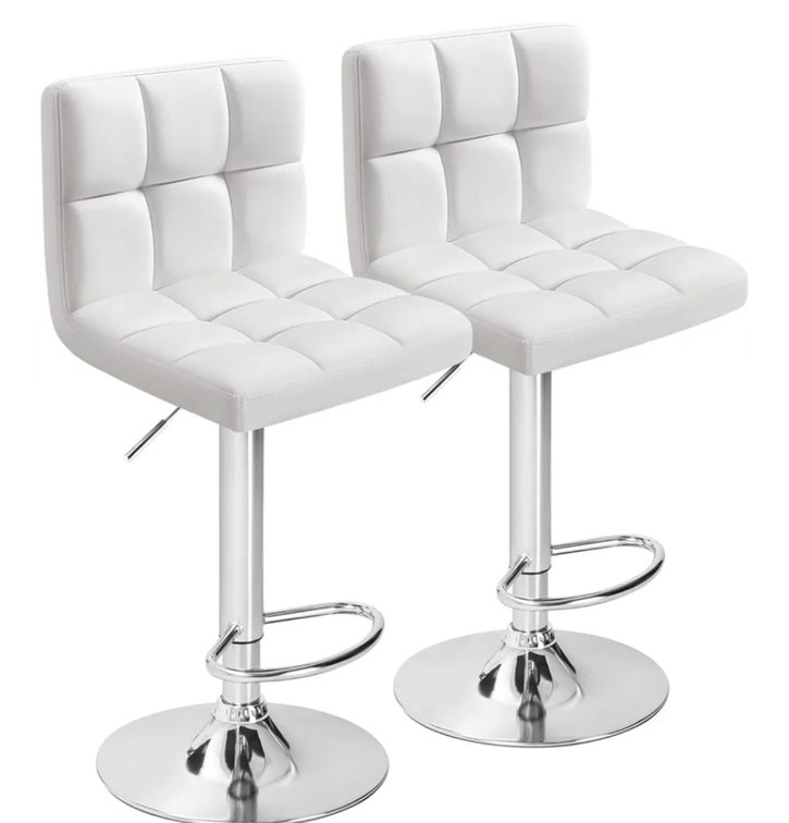 Furmax Bar Stools Modern Pu Leather Swivel Adjustable Hydraulic Bar Stool Square Counter Height Stool Set of 2 (White)