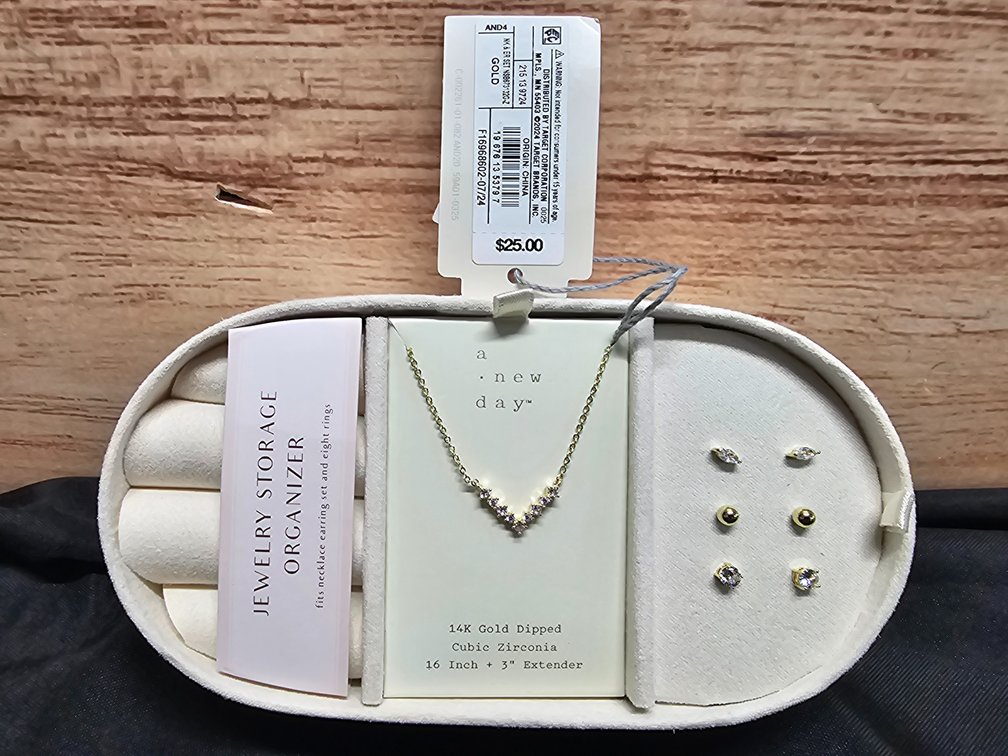 A New Day 14k Gold Dipped 16in +3in Extender Necklace  Plus 3 Earring Sets