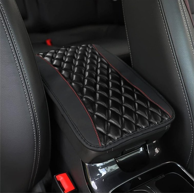 Car Center Console Cushion Pad, Universal Leather Waterproof Armrest Seat Box Cover Protector,Comfortable Car Decor Accessories Fit for Most Cars, Vehicles, SUVs (Black)