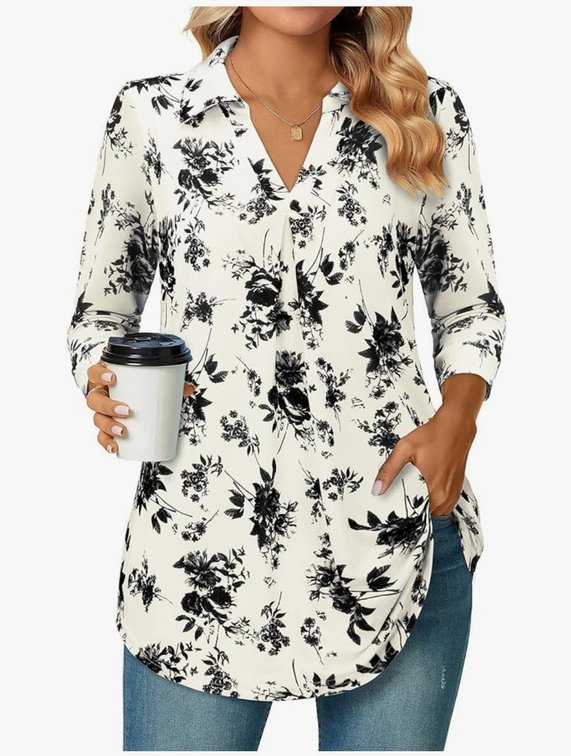 Women's L Bulotus Women's 3/4 Sleeve Tunic Shirts Business Casual Blouses V Neck Work Tops