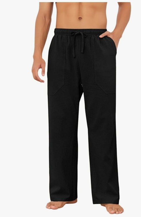 Men's 2XL Puimentiua Cotton Linen Pants Men Casual Loose Fit Elastic Drawstring Waist Summer Beach Pants
