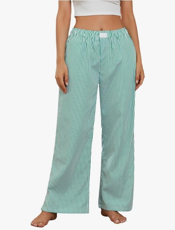Women's M Mxiqqpltky Pajama Pants Women Y2k Striped Elastic High Waist Straight Wide Leg Lounge Pj Pants Soft Pajama Bottoms Sleepwear