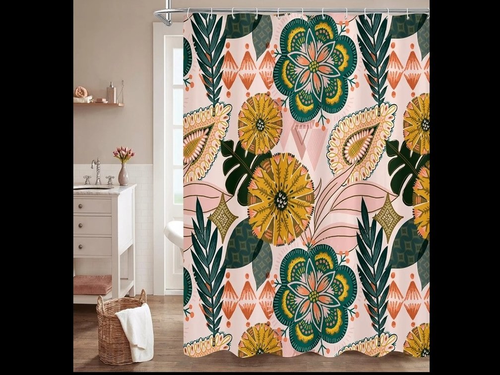 MitoVilla Boho Floral Shower Curtain, Abstract Tropical Leaves Shower Curtains for Chic Elegant Bathroom Decor, Vintage Fabric Cloth Shower Curtain, Modern Colorful Flower, 72x72