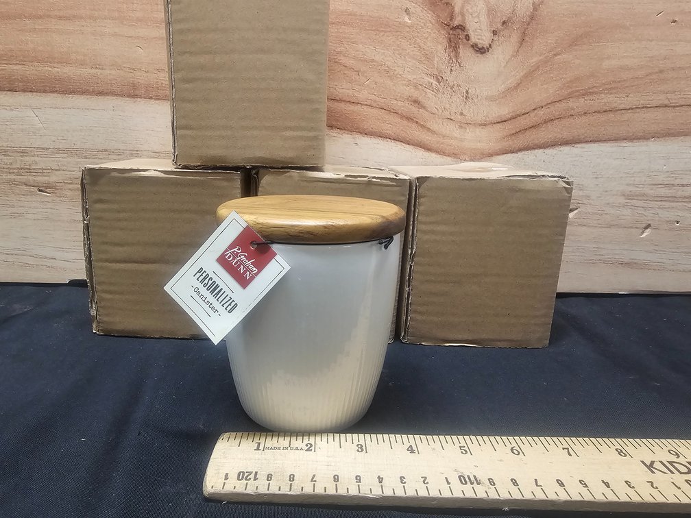 (4) Porcelain Canister W/ Acacia Lid 