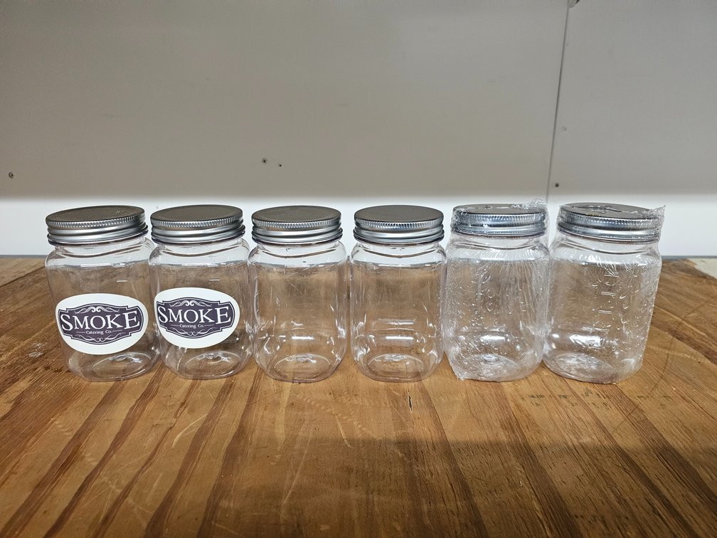 (6) Plastic Mason Jars 