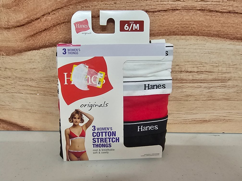 Women's 6/M Hanes Cotton Stretch Thong 3pk