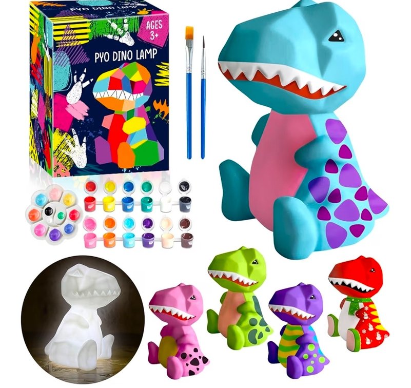FUNZBO 4.3in Paint Your Own Dinosaur Lamp Kit - Halloweens Arts and Crafts Supplies Painting Kit for Kids Teens, DIY Night Light Dinosaur Toys for Boys Girls 3 4 5 6 7 8 9 10 11 12 13 Birthday Gifts