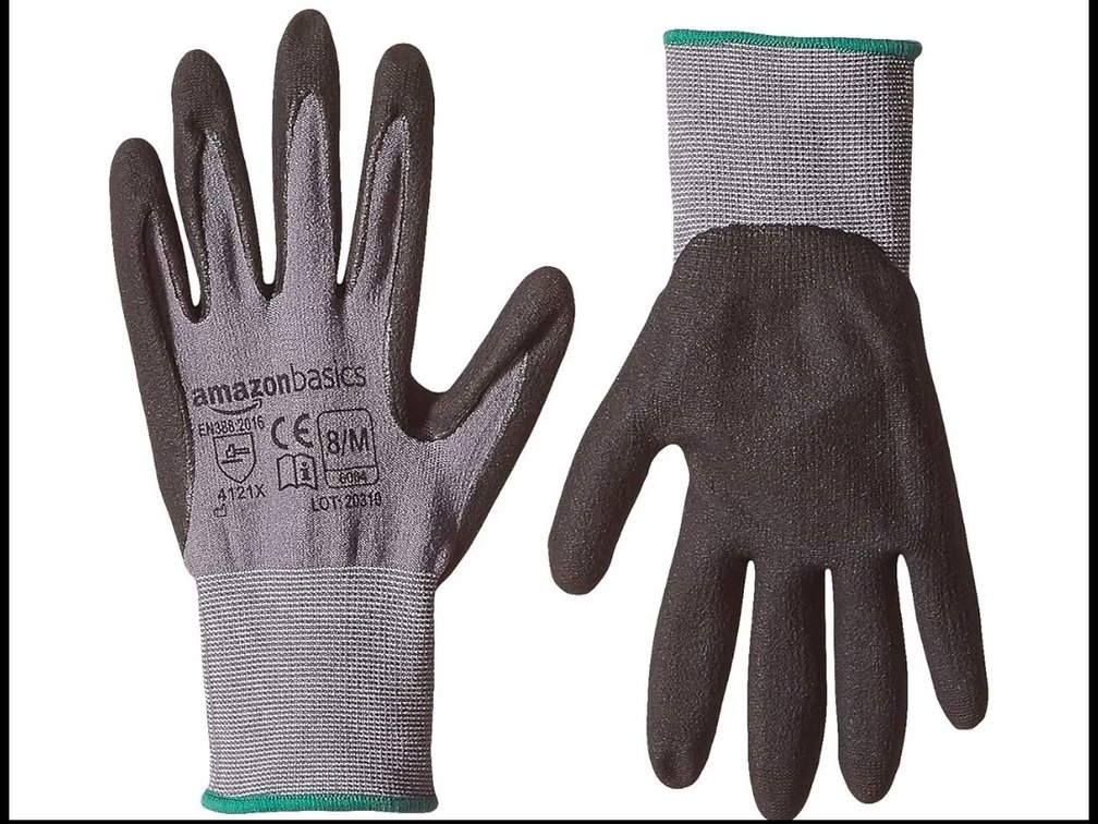Amazon Basics Micro-Foam Nitrile Coated Gloves, Nylon Liner Fiber, Touch Screen, Grey, Size 8, Medium Pack of 12