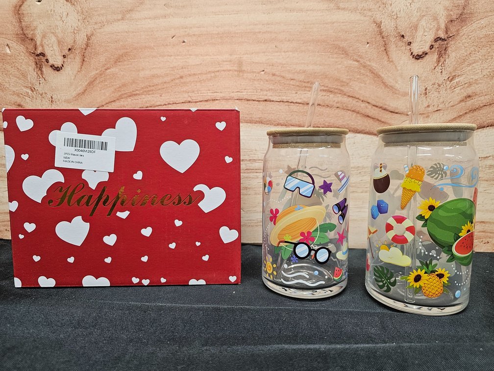 2 Glass Mason Jars 
