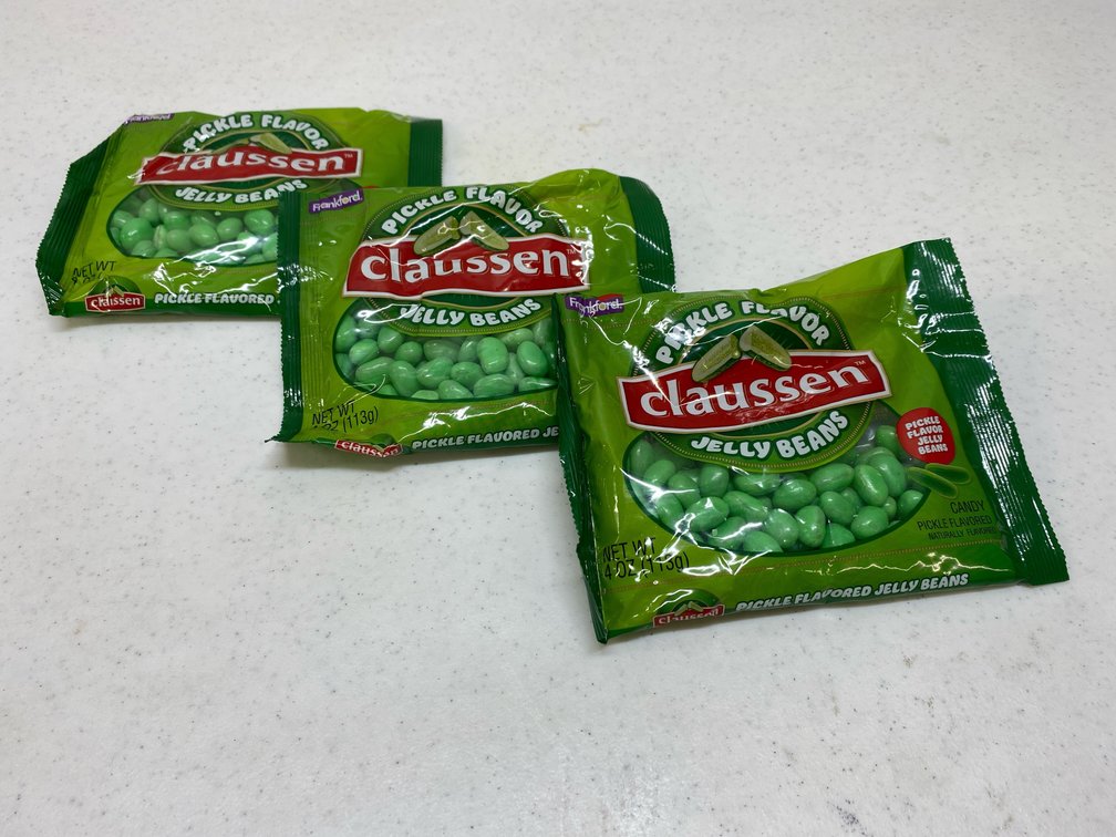 (3) 4 oz Bags of Claussen Pickle Jelly Beans