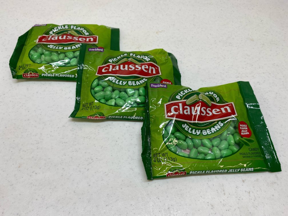 (3) 4 oz Bags of Claussen Pickle Jelly Beans